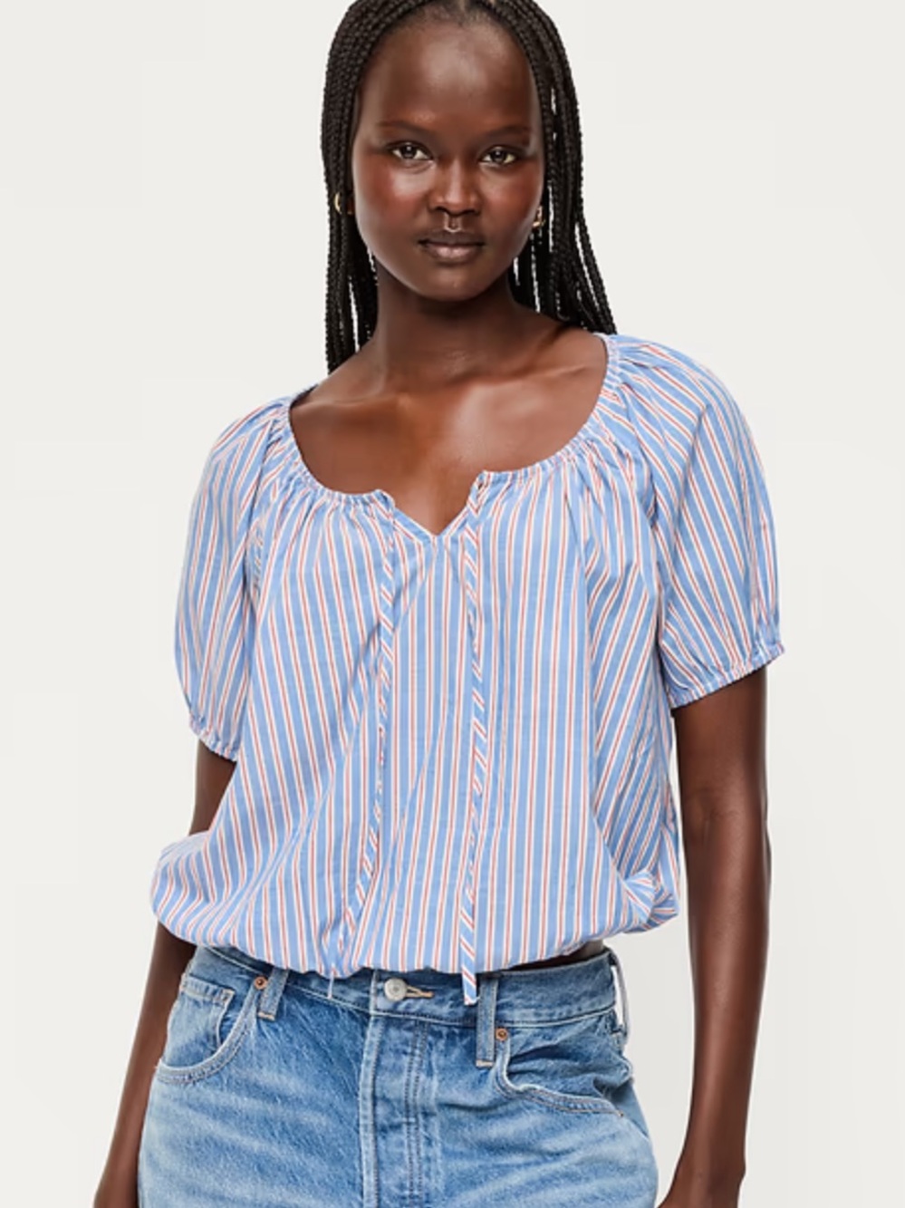 NWT Old Navy Short-Sleeve Bubble Top in Red Blue Stripe